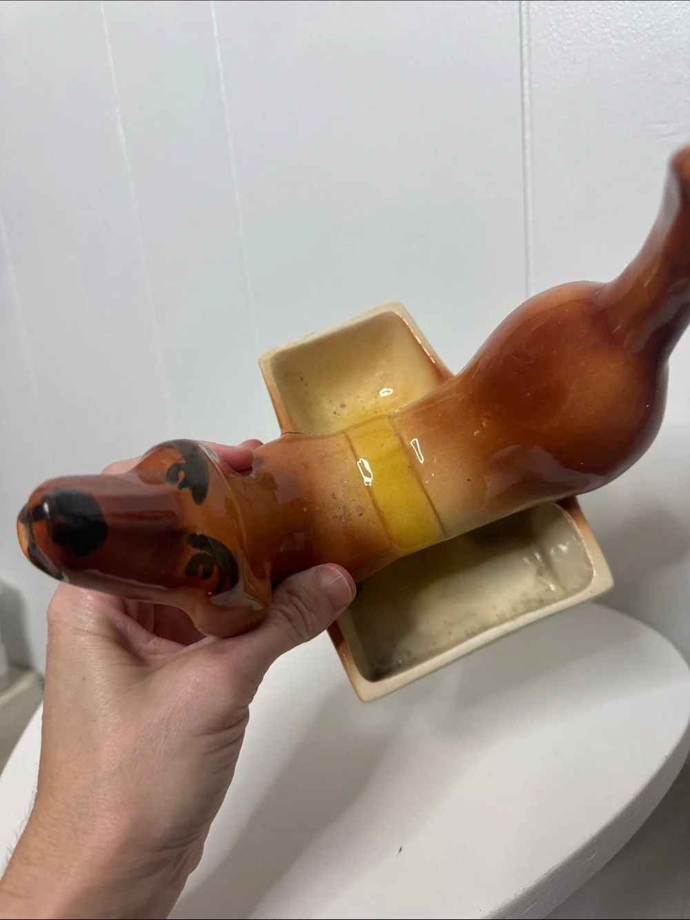 Vintage ceramic weiner dog planter bowl decor